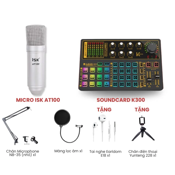 Bộ livestream K300 model 2021 và Micro thu âm ISK AT100 (Sao chép)